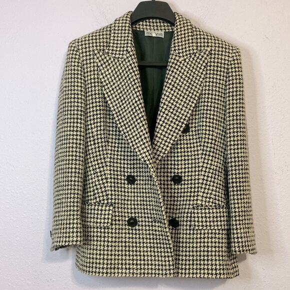Madyva Made in Italy Women Tan/Black Wool Blend Houndstooth Blazer Size 44 - Picture 3 of 10